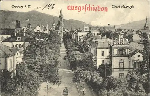 Freiburg Breisgau Eisenbahnstrasse Muenster Stempel auf AK Kat. Freiburg im Breisgau