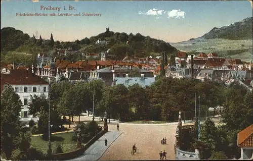 Freiburg Breisgau Friedrichsbruecke mit Loretto und Schoenberg Kat. Freiburg im Breisgau