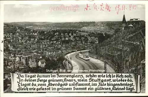 Stuttgart Blick von neuer Weinsteige Strassenbahn Kat. Stuttgart