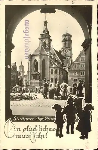 Stuttgart Neujahrskarte Stiftskirche Kat. Stuttgart