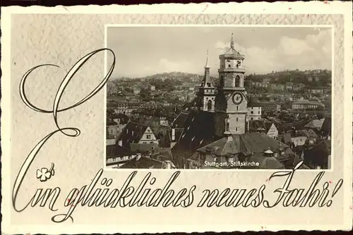 Stuttgart Neujahrskarte Stiftskirche Kat. Stuttgart