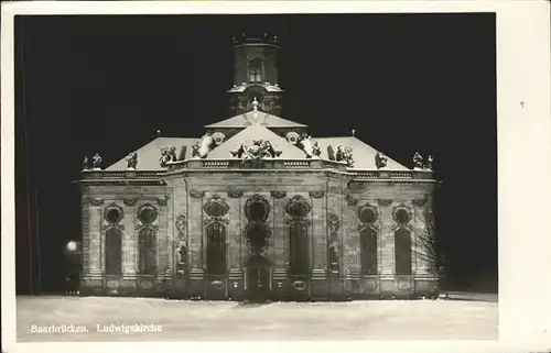 Saarbruecken Ludwigskirche bei Nacht im Schnee Kat. Saarbruecken