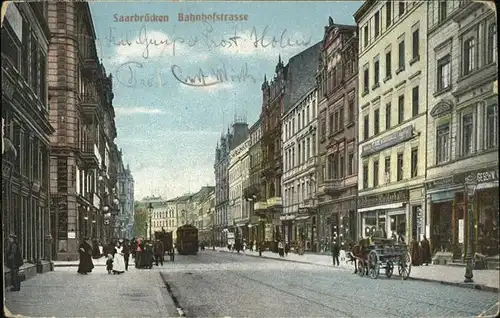 Saarbruecken Bahnhofstrasse Strassenbahn Pfederwagen Kat. Saarbruecken