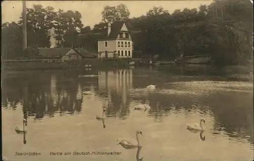 Saarbruecken Am Deutsch Muehlenweiher Schwaene Kat. Saarbruecken