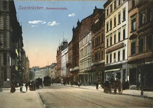 Saarbruecken Bahnhofstrasse Strassenbahn Pferdewagen Kat. Saarbruecken