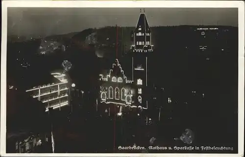 Saarbruecken Rathaus Sparkasse bei Nacht Festbeleuchtung Kat. Saarbruecken