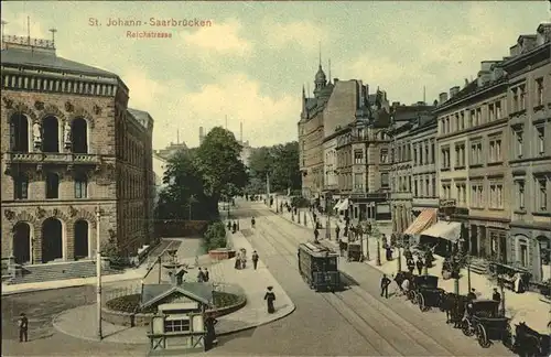 Saarbruecken St. Johann Reichstrasse Strassenbahn Pferdewagen Kat. Saarbruecken