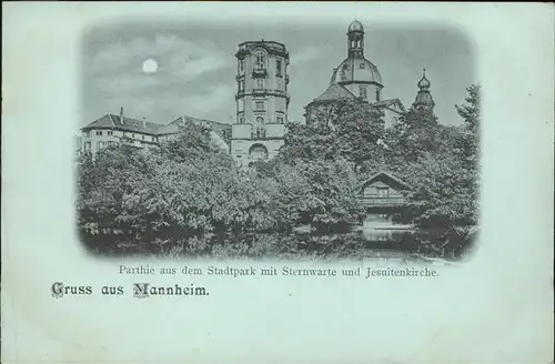Mannheim Partie aus dem Stadtpark mit Sternwarte und Jesuitenkirche Kat. Mannheim