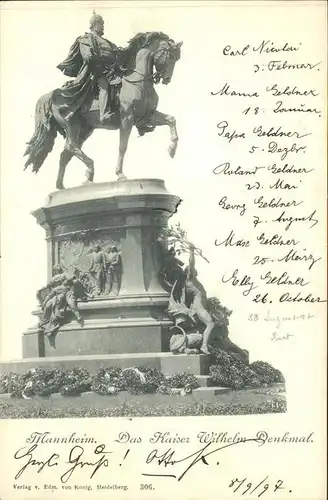 Mannheim Kaiser Wilhelm Denkmal Kat. Mannheim