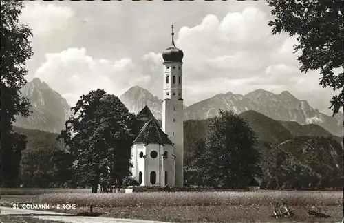Schwangau St Colmann Kirche mit Alpenpanorama Kat. Schwangau