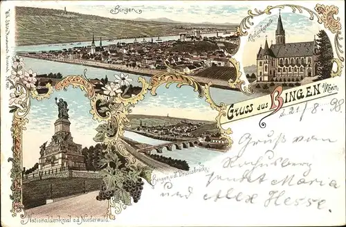 Bingen Rhein Panorama Denkmal Bruecke Rochus Kapelle Kat. Bingen am Rhein