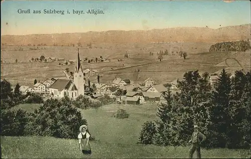 Sulzberg Allgaeu Ortsansicht mit Kirche Tracht Kat. Sulzberg
