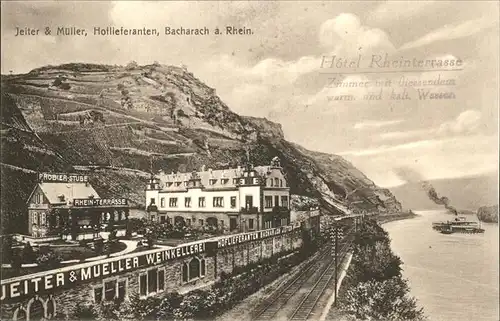 Bacharach Rhein Hotel Rheinterrasse Eisenbahn Dampfer Kat. Bacharach