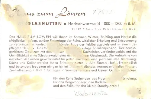 Altglashuetten Gasthaus zum Loewen Windgfaellweiher Kat. Feldberg (Schwarzwald)