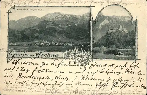 Aschau Chiemgau Panorama mit Kampenwand Chiemgauer Alpen Burg Hohenaschau Kat. Aschau i.Chiemgau