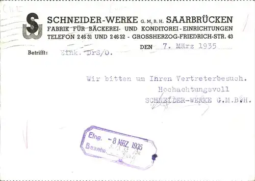 Saarbruecken Schneiderwerke Backmaschine Kat. Saarbruecken