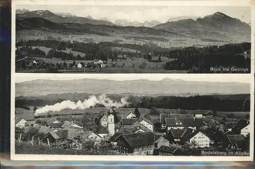 Bodelsberg Panorama mit Alpenblick Eisenbahn Kat. Durach