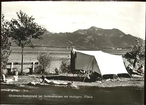 Gollenshausen Chiemsee Badestrand mit Blick zum Hochgern Chiemgauer Alpen Kat. Gstadt a.Chiemsee