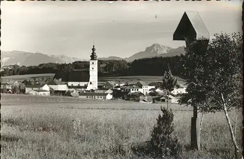 Waging See Panorama mit Alpenblick Wegekreuz Kirche Kat. Waging a.See