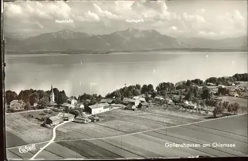 Gollenshausen Chiemsee Panorama mit Hochfelln und Hochgern Chiemgauer Alpen Fliegeraufnahme Kat. Gstadt a.Chiemsee