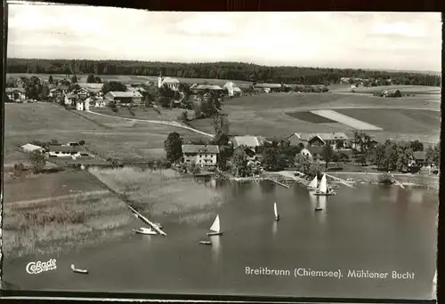 Breitbrunn Chiemsee Muehlener Bucht Segelboot Fliegeraufnahme Kat. Breitbrunn a.Chiemsee