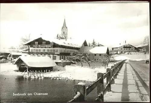 Seebruck Chiemsee Ortspartie mit Hotel Cafe Wassermann Kirche Kat. Seeon Seebruck