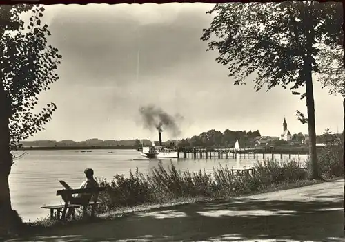 Seebruck Chiemsee Uferpromenade Dampfer Kat. Seeon Seebruck