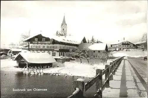 Seebruck Chiemsee Ortspartie mit Cafe Wassermann Kirche Kat. Seeon Seebruck