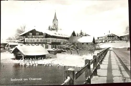 Seebruck Chiemsee Ortspartie mit Cafe Wassermann Kirche Kat. Seeon Seebruck