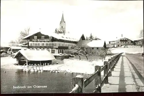 Seebruck Chiemsee Ortspartie mit Cafe Wassermann Kirche Kat. Seeon Seebruck