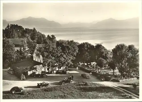 Arlaching Seegasthof Strandbad mit Blick auf Chiemgauer Alpen Kat. Chieming