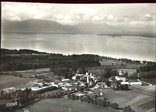 Ising Chiemsee Fliegeraufnahme mit Alpenblick Kat. Chieming