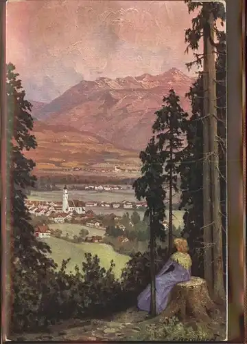 Kiefersfelden Blick vom Thierberg Kuenstlerkarte Kat. Kiefersfelden