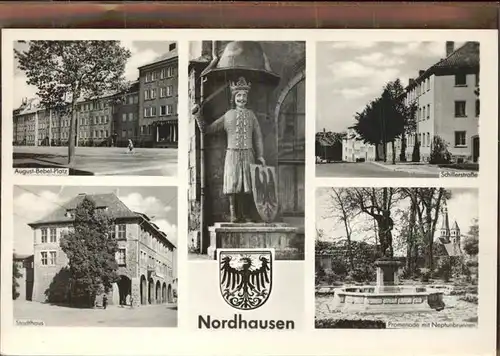 Nordhausen Thueringen August Bebel Platz Stadthaus Schillerstrasse Neptunbrunnen Wappen Roland Wahrzeichen Kat. Nordhausen