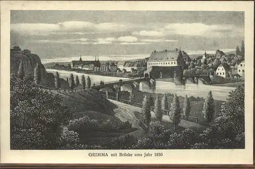 Grimma Teilansicht mit Bruecke ums Jahr 1850 Kat. Grimma