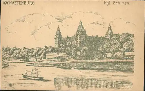Aschaffenburg Koenigliches Schloss Main Schiff Feldpost Kuenstlerkarte Kat. Aschaffenburg