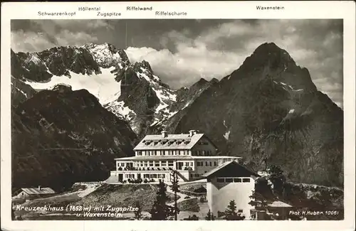 Kreuzeckhaus mit Zugspitze und Waxenstein Kat. Garmisch Partenkirchen