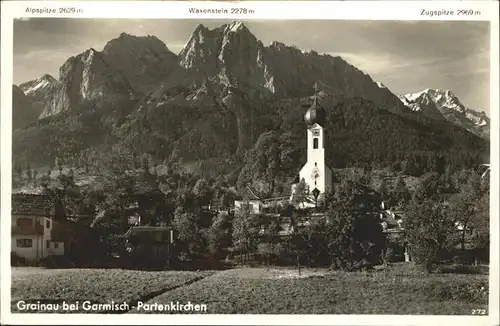 Grainau Blick auf Ort und Kirche mit Alpenpanorama Kat. Grainau
