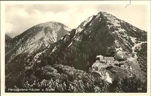 Herzogstand Herzogstandhaeuser und Gipfel Kat. Kochel a.See