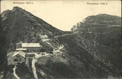 Herzogstandhaus mit Martinskopf und Herzogstand Kat. Kochel a.See