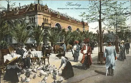 Hamburg Alsterpavillon Taubenfuetterung Kat. Hamburg