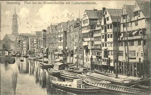 Hamburg Fleet bei der Reimersbruecke mit Catharinenkirche Kat. Hamburg