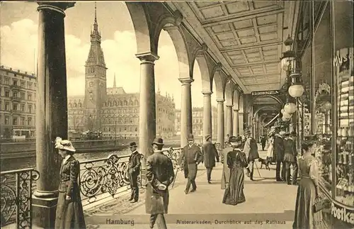 Hamburg Alsterarkaden mit Blick auf Rathaus Kat. Hamburg