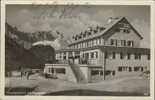 Garmisch Partenkirchen Kreuzeckhaus mit Zugspitze Kat. Garmisch Partenkirchen