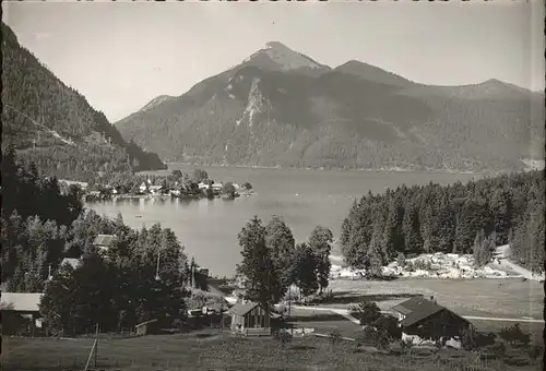 Walchensee Blick auf den Ort mit Alpenpanorama Kat. Kochel a.See