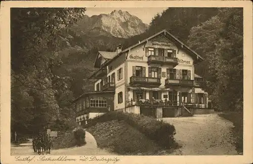 Garmisch Partenkirchen Gasthof Partnachklamm mit Dreitorspitze Kat. Garmisch Partenkirchen