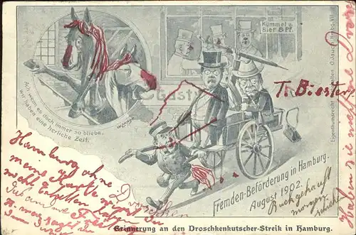 Hamburg Karikatur Droschkenkutscher Streik 1902 Kat. Hamburg