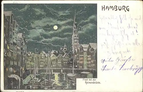 Hamburg Fleet bei der Reimersbruecke Kuenstlerkarte Kat. Hamburg