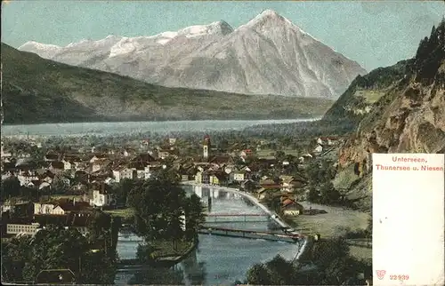 Thun Panorama mit Unterseen Thunersee und Niesen Kat. Thun