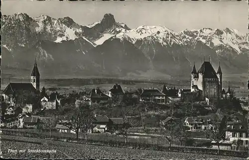 Thun Teilansicht mit Stockhornkette Schloss Kat. Thun